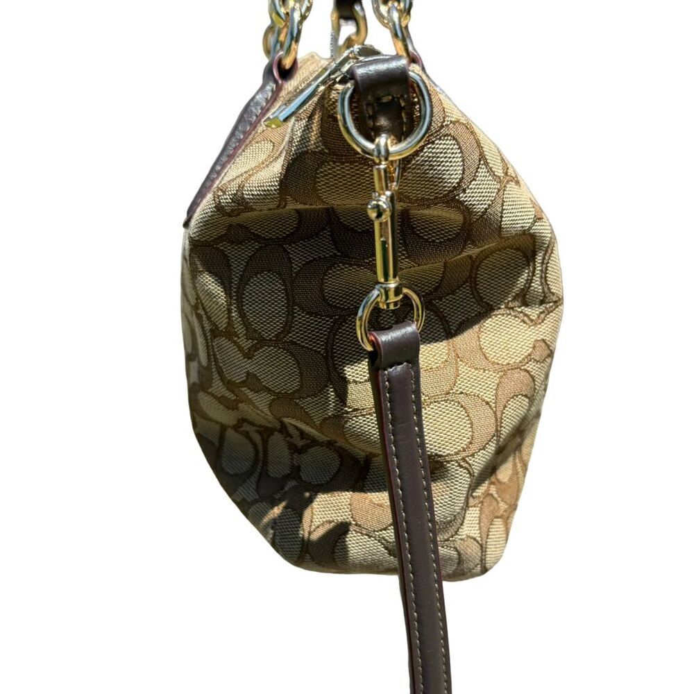COACH Signature Jacquard Fabric Leather Tote Bag Beige/Brown Large - Picture 7 of 16